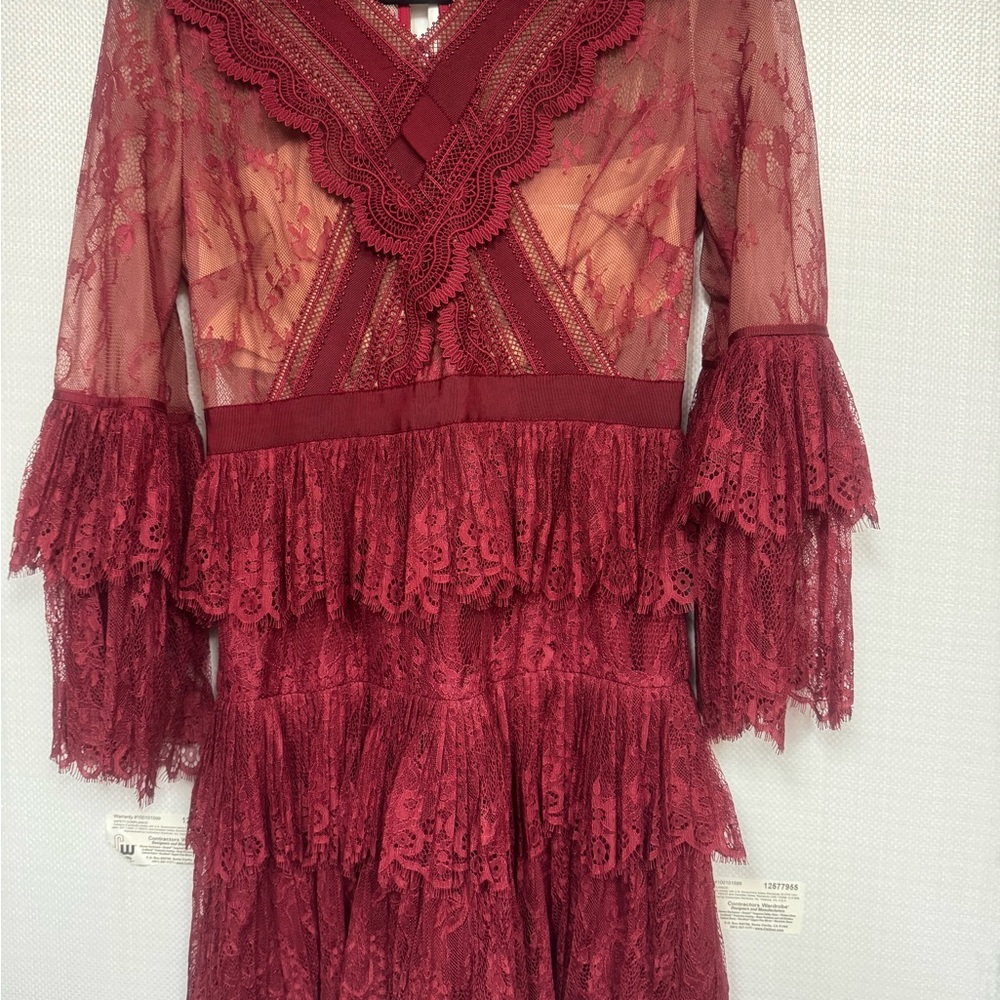 Self-Portrait Burgundy Lace Mini Dress